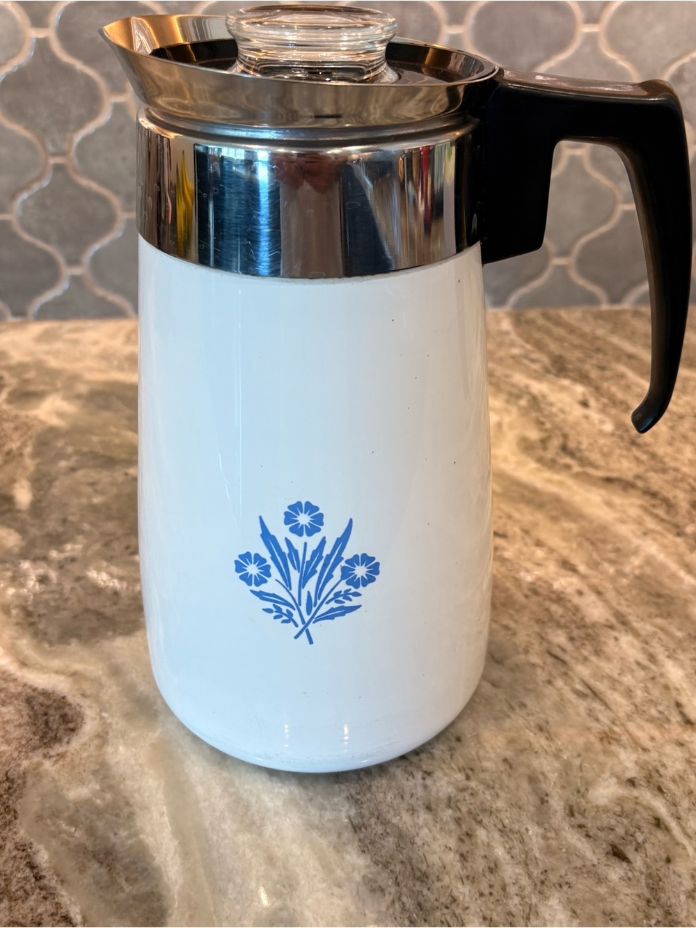Vintage CorningWare Blue Cornflower 9 Cup Stovetop Percolator - Complete Set